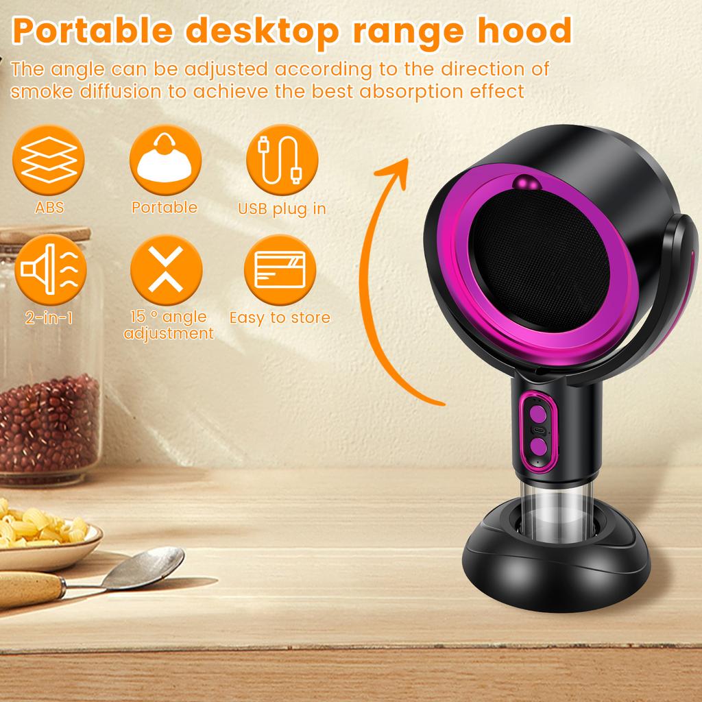 1Pc Portable Exhaust Fan Adjustable 2 Speeds Desktop Range Hood USB Rechargeable Exhaust Fan for BBQ Cooking Kitchen Accessories
