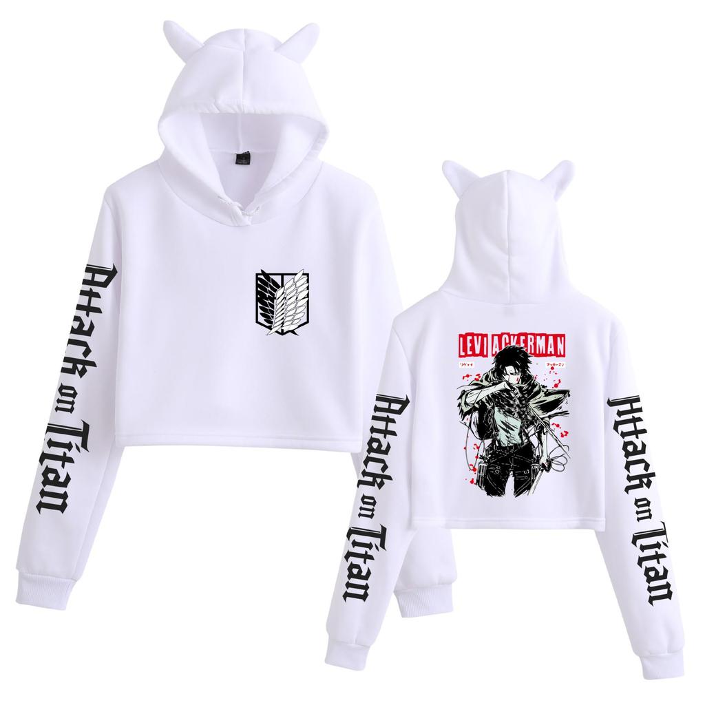 Felpa con cappuccio casual da donna Attack on Titan Shingeki no Kyojin con orecchie da gatto