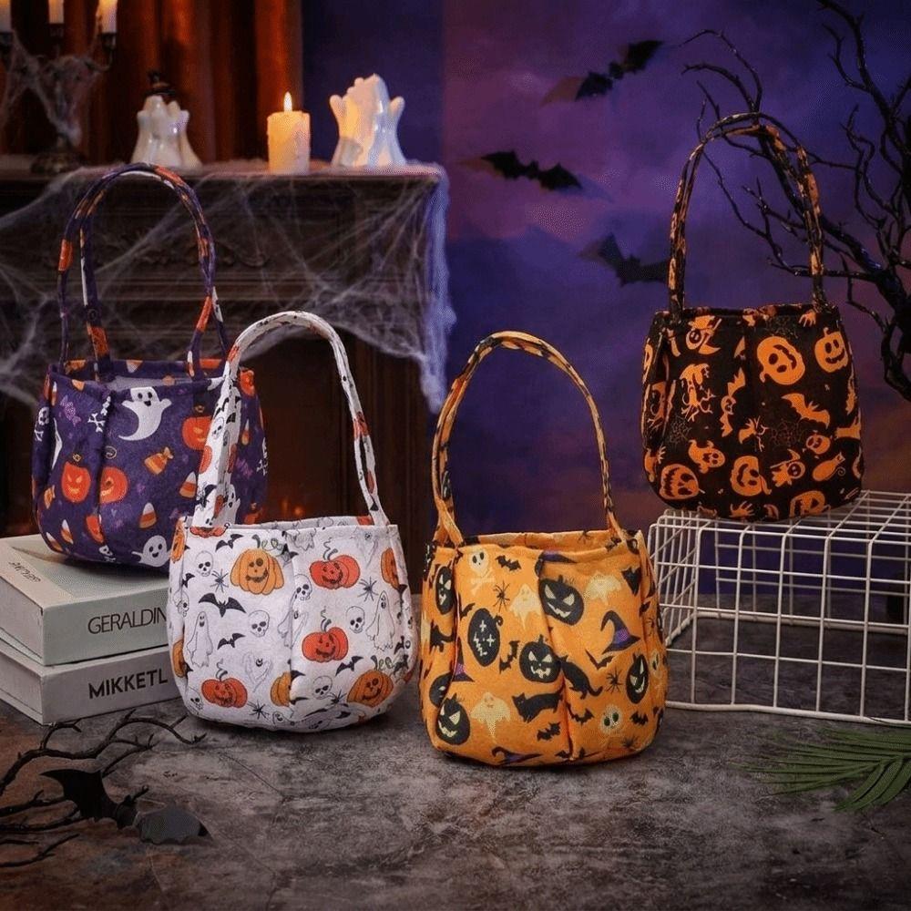 Portable Candy Bucket Non-Woven Pumpkin Candy Bucket Creative Trick-or-Treat Bag Trick or Treat