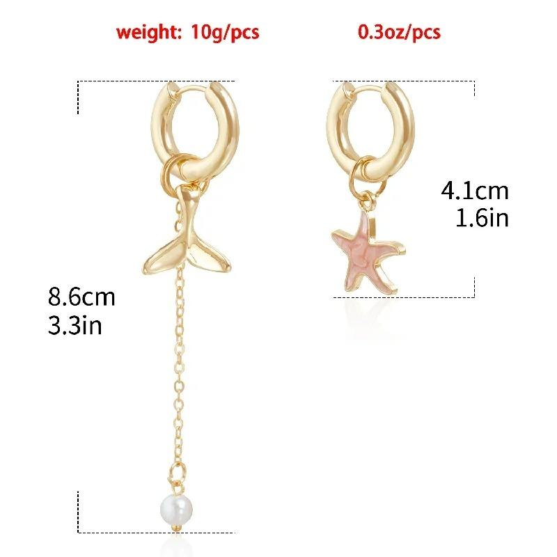 Retro Dolphin Tail Glazed Sea Star Asymmetric Fashion Luxury Earrings for Women Girls Jewelry Accessories Wedding Part Gifts