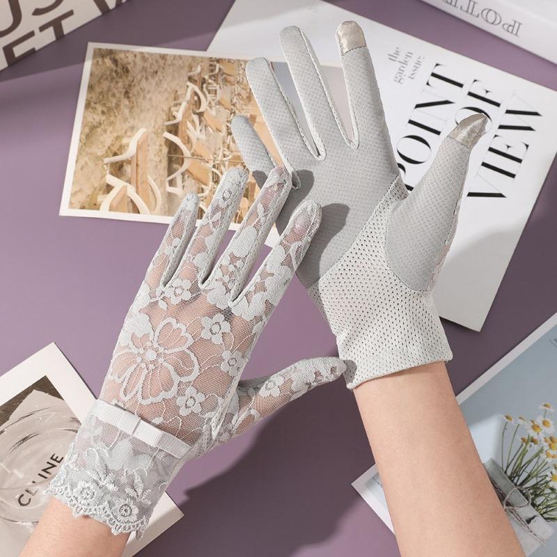 New sunscreen gloves women's spring summer outdoor riding driving lace non-slip bow