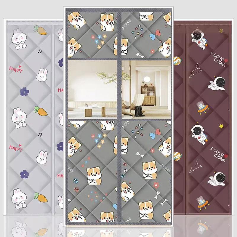 Thickened Windproof Cotton Door Curtain for Winter Home Insulation Magnetic Windbreak Curtain with No-Drill Installation