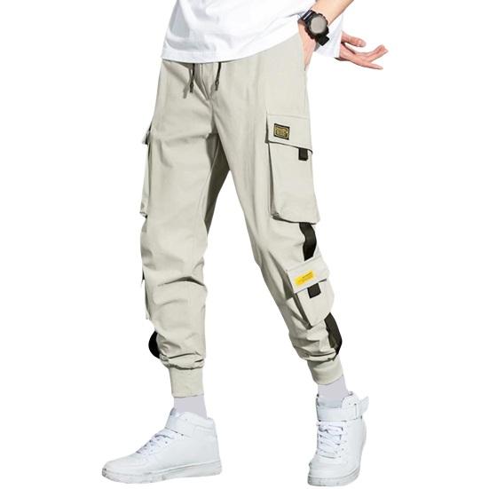 

Men Cargo Pants Multi Pockets Solid Color Strap Decor Loose Drawstring Elastic Waist Plus Size Daily Wear Streetwear Long Work Trousers Outdoor XL хаки