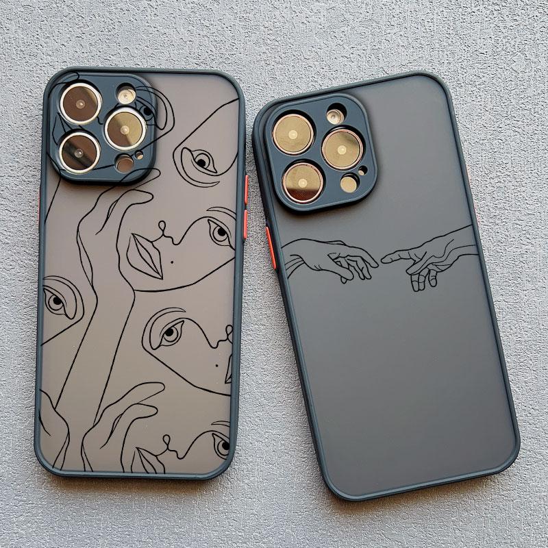 Abstract Geometric Art Line Face Phone Case for IPhone 15 14 Pro Max Plus 13 12 11 Pro Max Mini 7 8 Plus X XS XR Shockproof Case