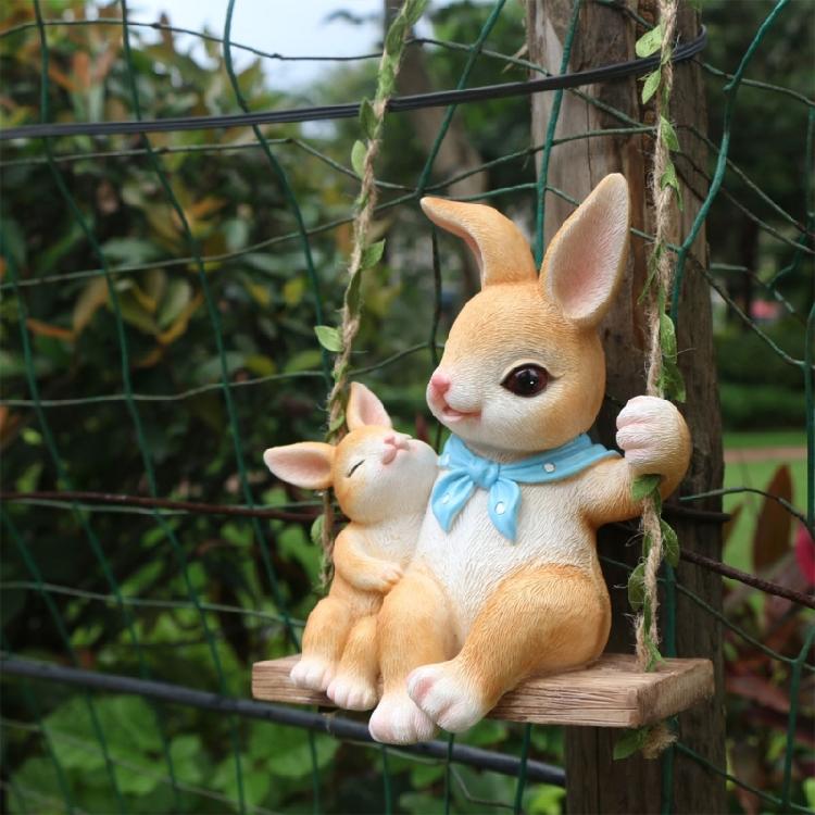 Lovely Mother And Baby Rabbit Easter Swing Ornament Durable Resin Rabbit Swing Home Decors For Year Round Display