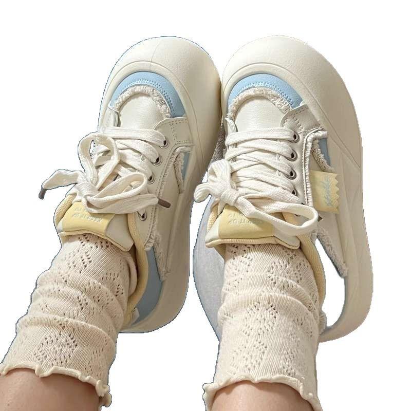 Thick Baseplate Shoes Women's New Spring Niche Versatile Height Increase Ugly Cute Big Head Bread Shoes Casual Little White Shoes