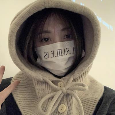 Korean Version Balaclava Hat Women'S Autumn And Winter Outdoor Thickened Warm Hat Scarf Body Knitted Ear Protection Wool Hat