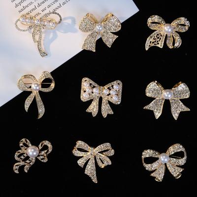 High-End Japanese Korean Rhinestone Bow Brooch: Elegant Women's Scarf Buckle Jewelry