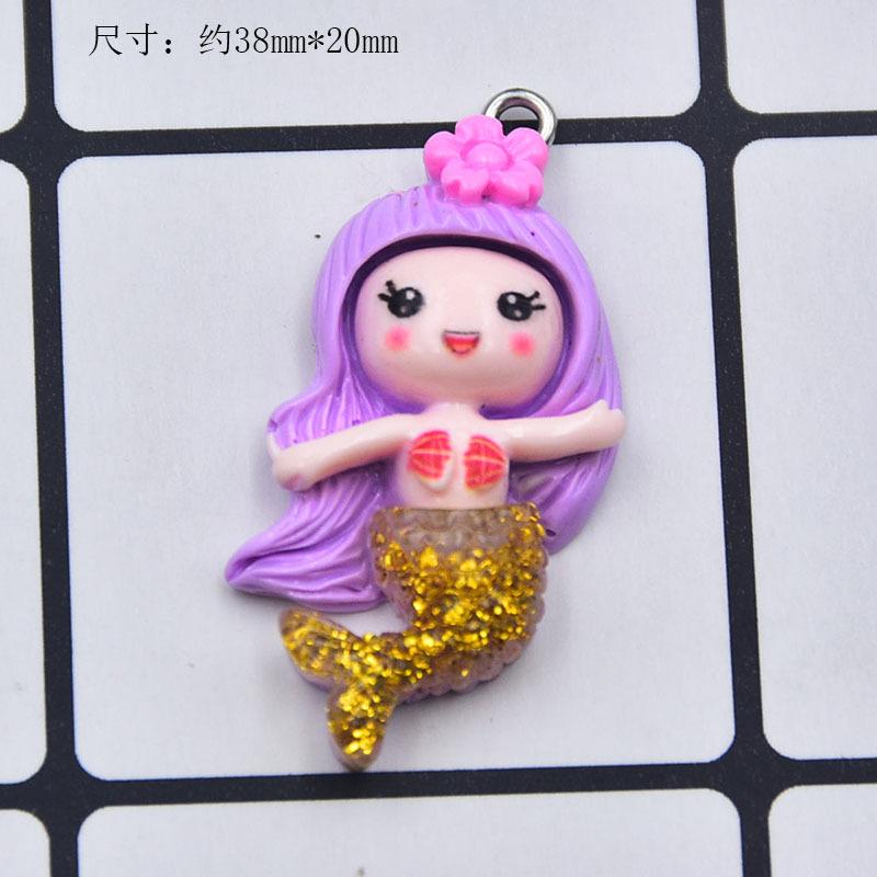 Colorful Resin Glitter Mermaid Girl Cartoon Doll Keychain Pendant DIY Jewelry Accessories