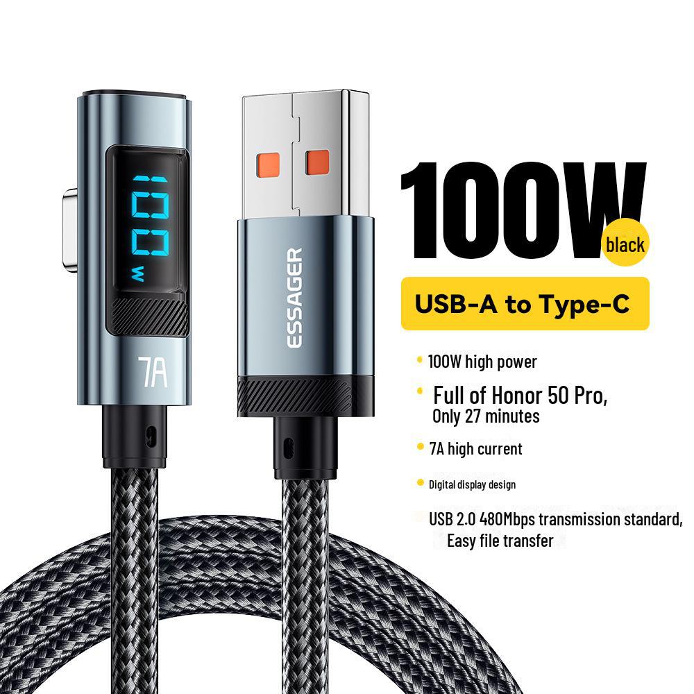ESSAGER 7A Super Fast Charging Type-C Cable with Digital Display for Notebooks and Mobile Phones