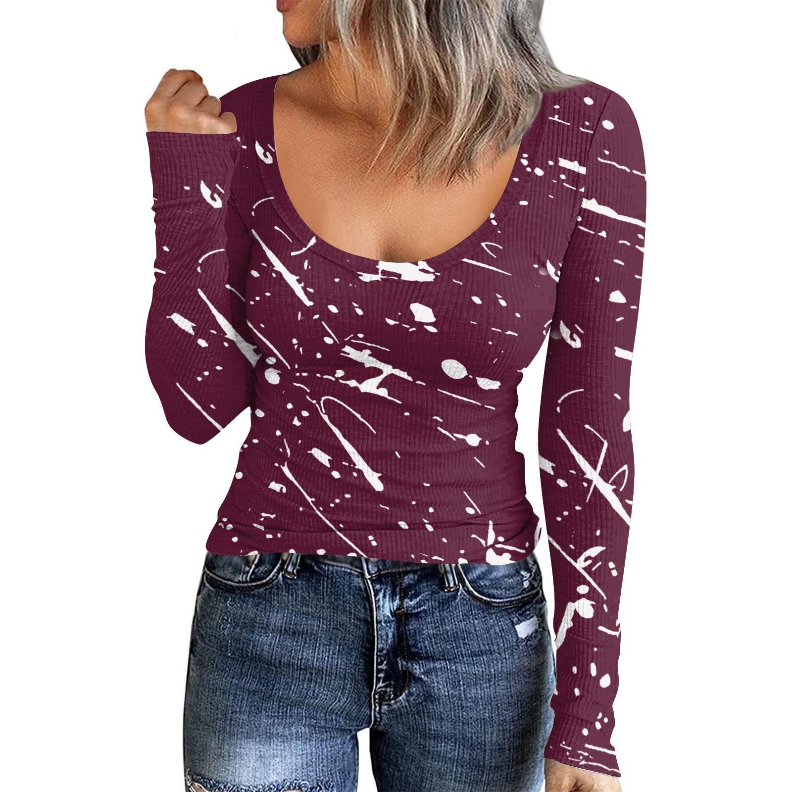 

Женская осенне-зимняя футболка с тонкой нижней частью, модный повседневный пуловер с круглым вырезом и длинным рукавом в стиле ретро с принтом XXL