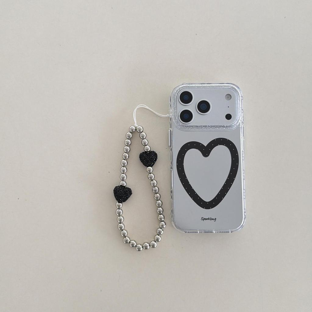 Korean-Style Black Heart Mirror Phone Case for iPhone 15/16/17/17 Pro Max (Female)