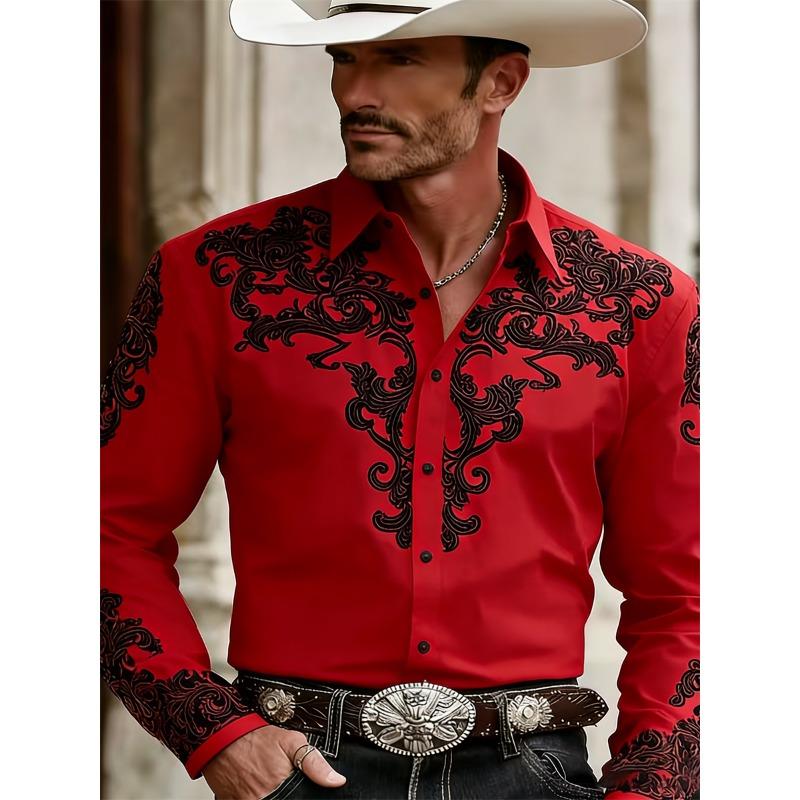 Camicia da uomo stile Western Cowboy, Stampa Fashion, Manica Lunga, Collo a revers Retro, Vestibilità Slim, Camicia Casual da Esterno, Taglie XS-6XL, 21 Colori