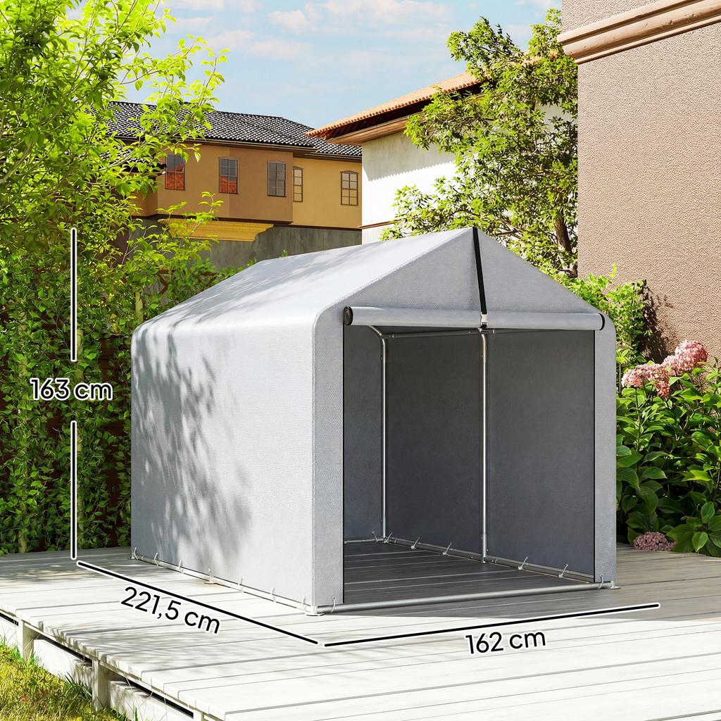 Garden Shed Storage Tent, Motorcycle Shelter, Roll-Up Door, 162 x 221.5 x 163 cm, Light Grey