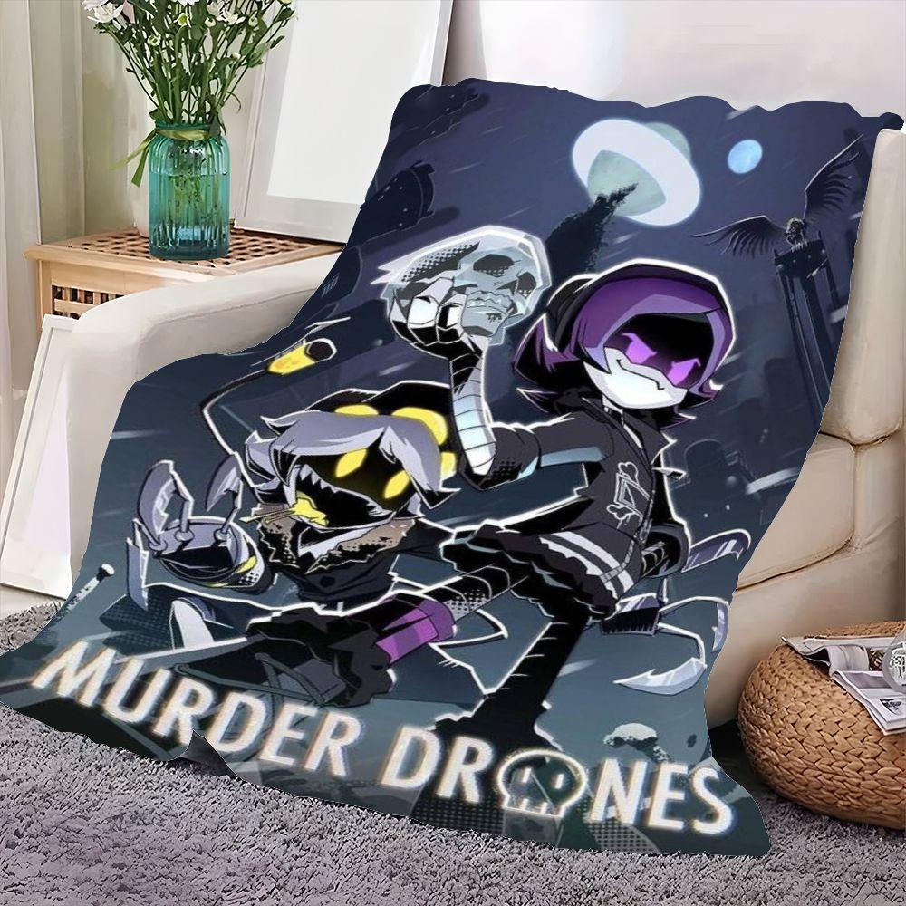Murder Drones Dystopian Cityscape Plush Throw Blanket - Soft Cozy Fleece Blanket Featuring Cartoon Characters in Dark Gothic Art
