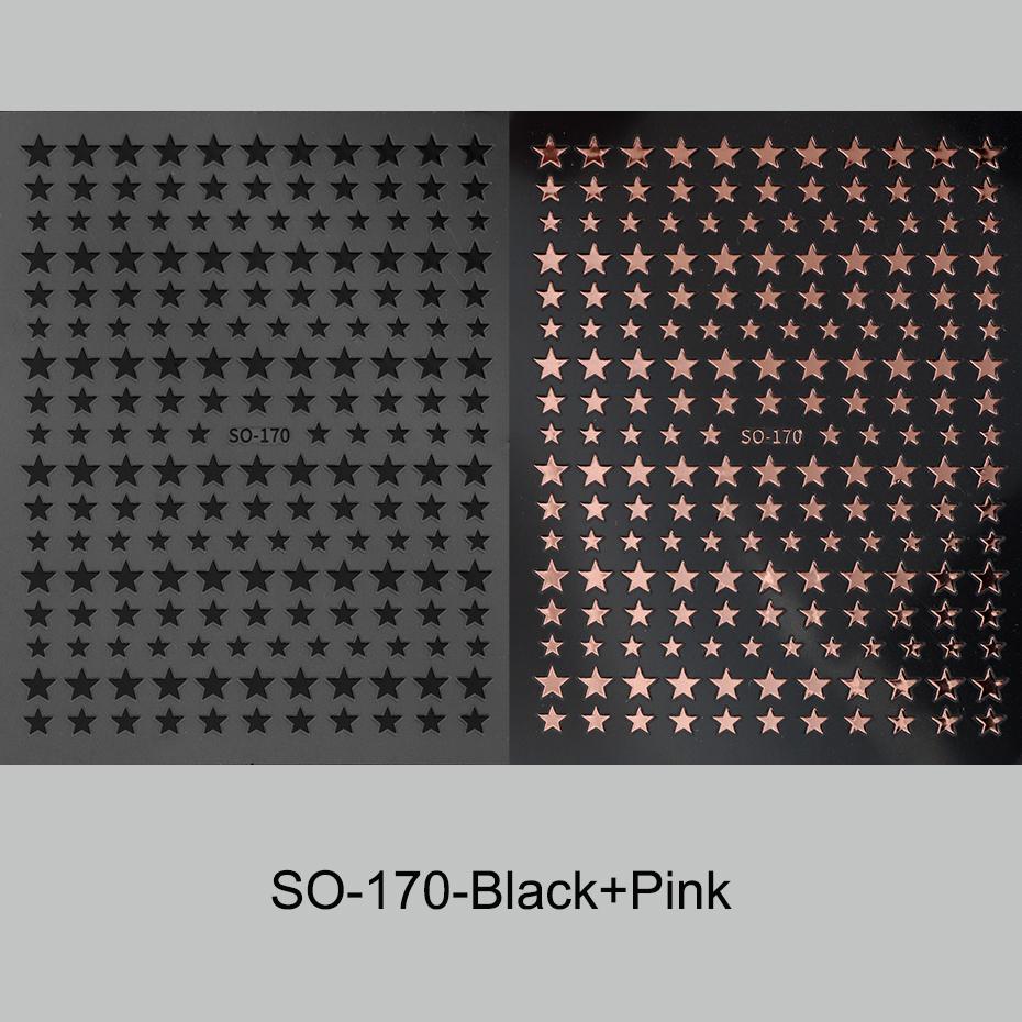 3D Black Pink Stars Stickers for Nails Golden Silvery Stars Adhesive Nail Decals Autumn Winter Festival DIY Nail Art Accessories