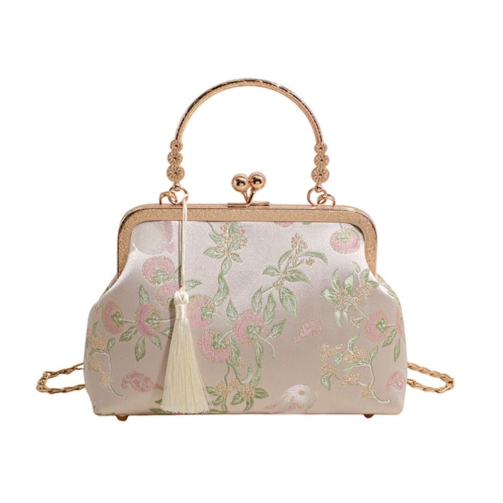 Metal Chain New Chinese Style Handbag Flower Embroidered Kiss Lock Embroidery Shoulder Bag Single Shoulder Ancient Style