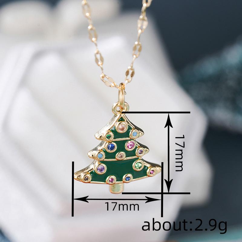 New Christmas jewelry set, lights, micro-inlaid Christmas tree earrings, cream sweet flash chain.