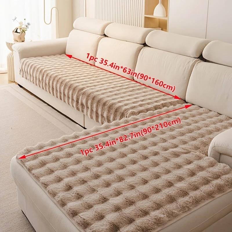2pcs Warm Thick Plush Imitation Fur  Anti-Slip Sofa Cover, for Living Room Lounge Sofa Towel Universal Fit Washable