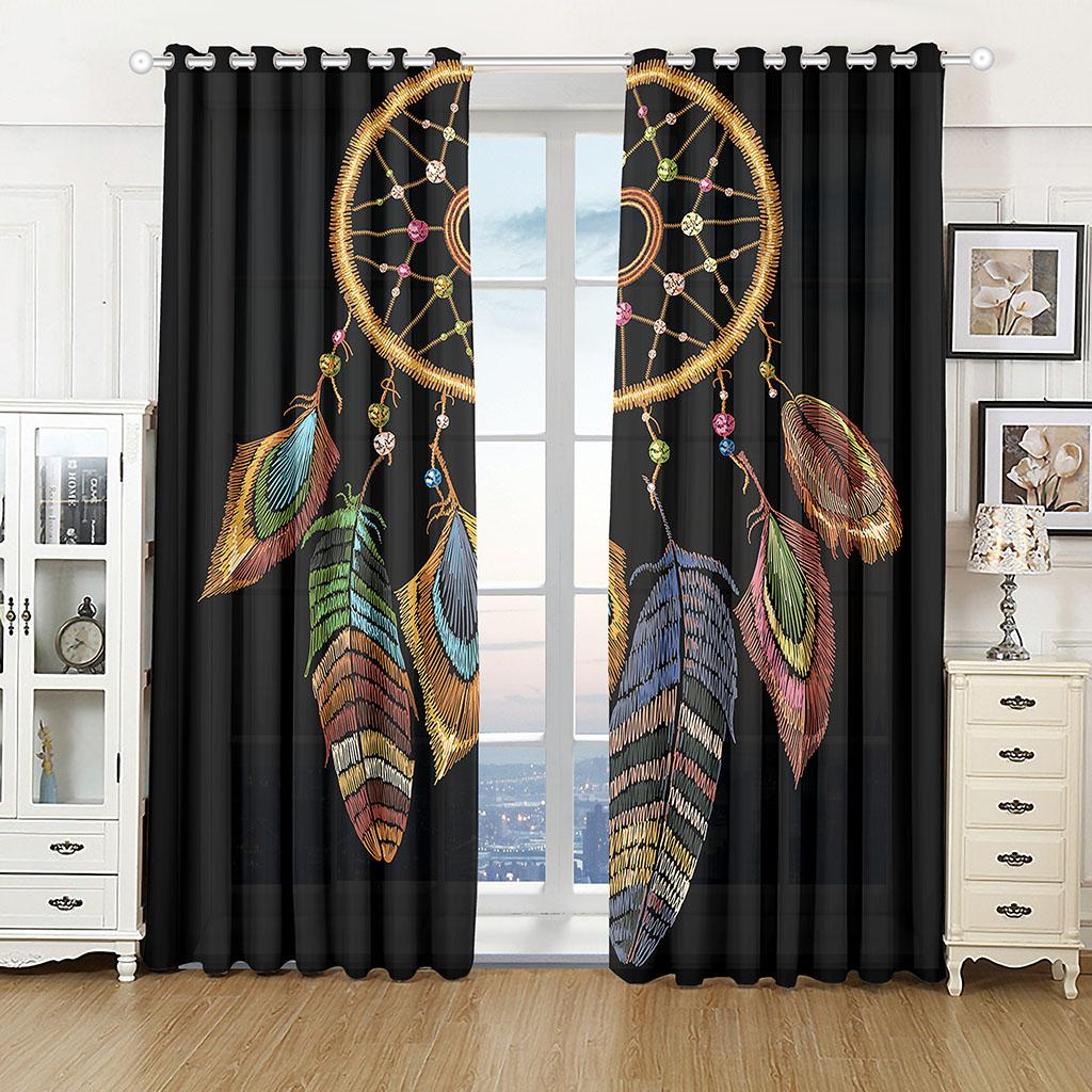 2pcs Dream Catcher Feather Line Anchor Window Curtains Home Decor Living Room Curtain Kitchen Draperies Curtains for Bedroom