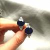 Genuine Large Blue Sapphire Oval Silver Stud Earrings Sterling Silver Jewelry