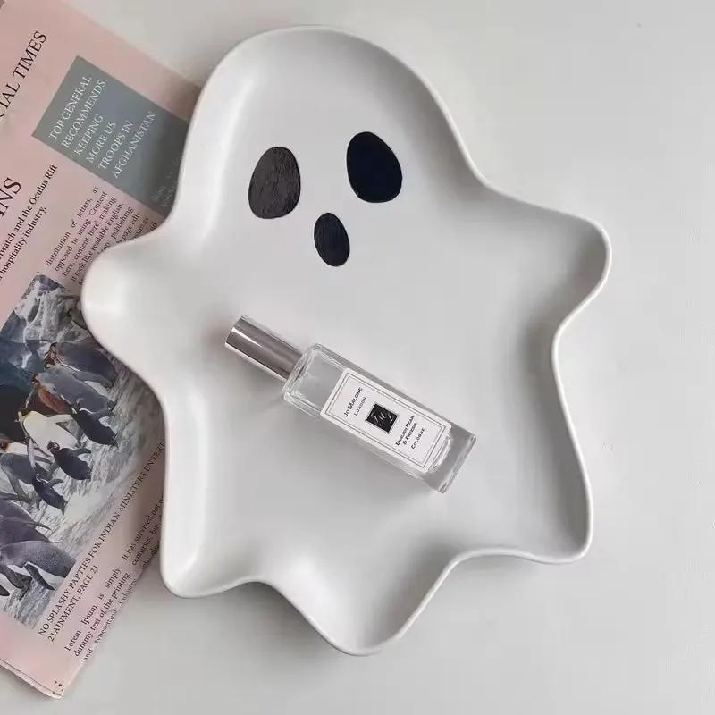 3D Regular Ceramic Plate Large Capacity Ghost Tray Cartoon Ghost Decorative Plate Food Dessert Candy Salad Snack Plate