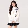 Rhombus Striped College Style Navy Collar Thickened Sweater Jacket Women's Autumn and Winter Lazy Knitted Outerwear Top