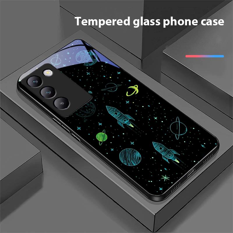 Dream Space Black For Y72 33S 11 03 36 96 Lite 35 16 Iqoo 12 V40 SE 5G 29 40 21 30 X80 Pro Vivo Tempered Glass Phone Case Black