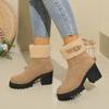 Foreign Trade Large Size Women's Shoes Snow Boots Women's Autumn and Winter New Belt Buckle Thick Heel Warm Turning Rough Edge Snow Boots