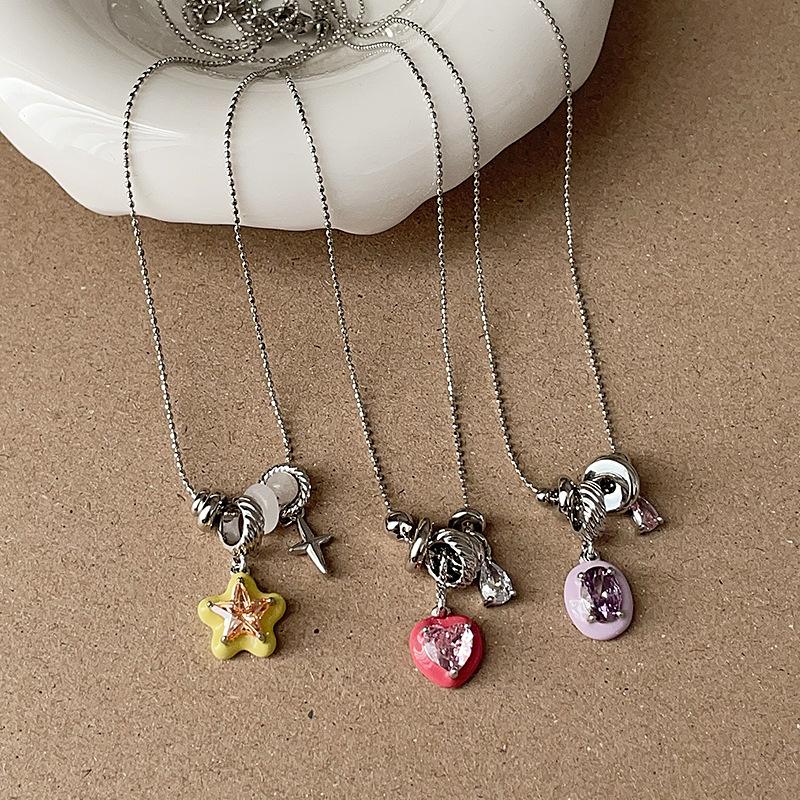 Long Tassel Necklace Water Droplet Star Shaped Heart-shaped Multi Pendant Sweet and Cool Fashionable Versatile Collarbone Chain