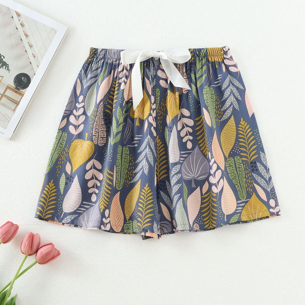 Women's Summer Cotton Silk Drapey Floral Shorts with Elastic Waist