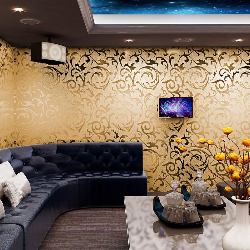 Luxury Reflective Acanthus Leaf Gold Foil Wallpaper PVC Metallic Waterproof Ktv Wallpaper for Living Room Bar Hotel Decoration
