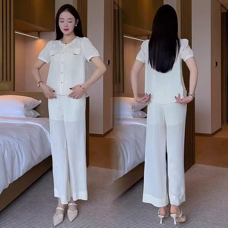 

Модный корейский летний женский повседневный костюм-двойка: Свободный облегающий топ и брюки широкого кроя XL for 115-130 jin