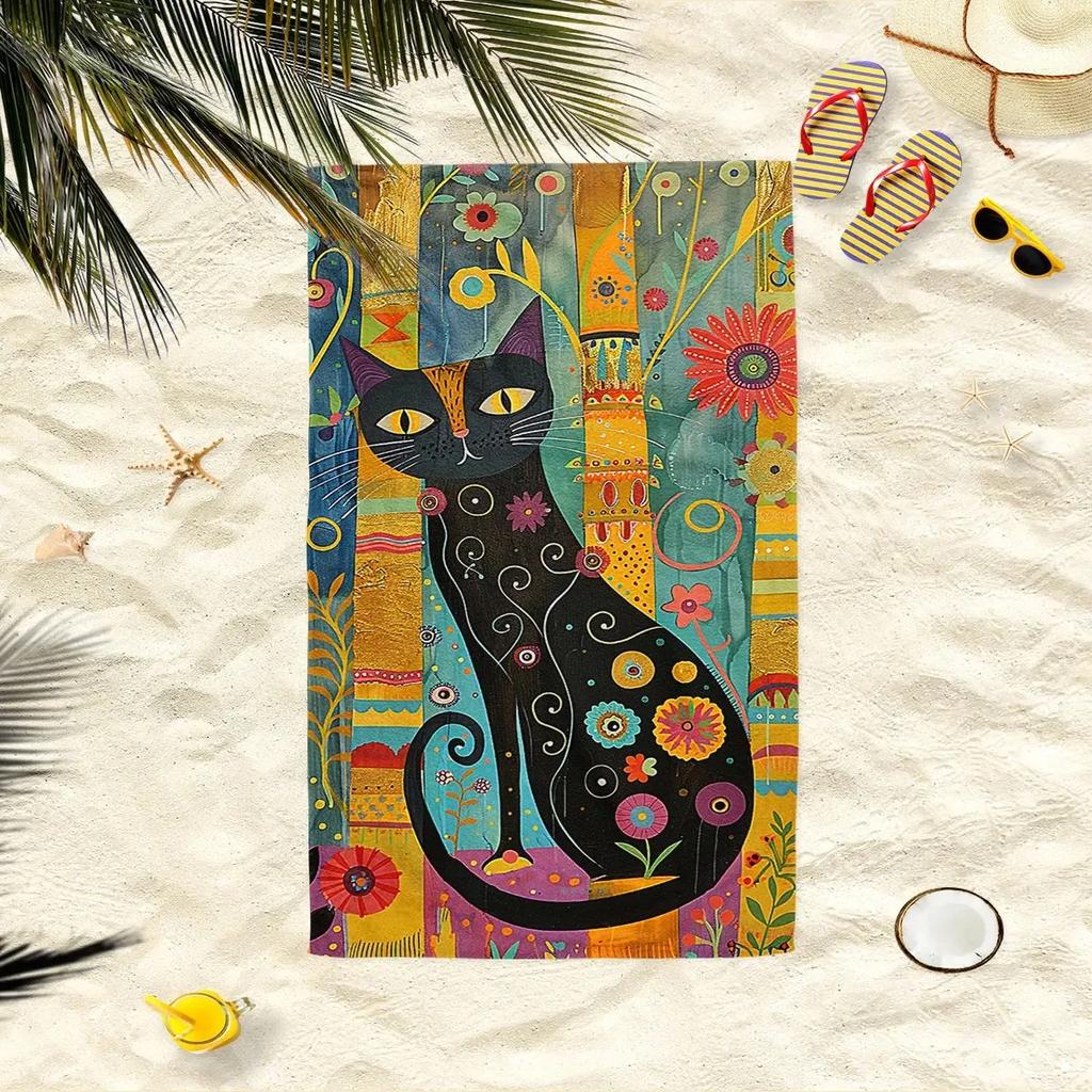 Asciugamano da Bagno con Stampa Artistica di Gatti Colorati - Asciugamano Morbido Assorbente per Amanti dei Gatti, Design Unico per l'Uso Quotidiano e il Relax