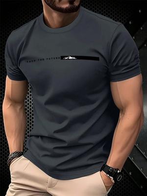 T-shirt stampata 3D con motivo a lettere semplici per l'estate, versatile, top a maniche corte per uso quotidiano, abbigliamento casual e comodo da uomo con scollo rotondo