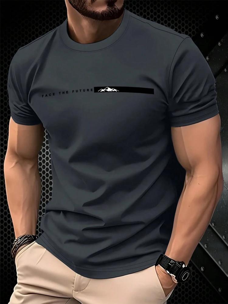 

Summer Men s Simple Letter Pattern Printed T-shirt Casual Sports Loose Round Neck Top City Time Daily Versatile Short Sleeved Clothing 5XL