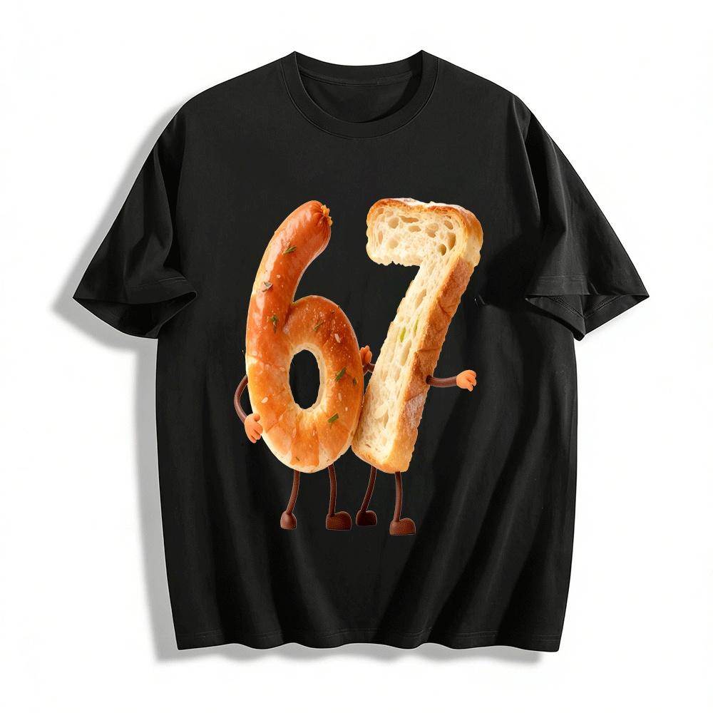 Fun Food Number 67 Creative Print Casual Top Pure cotton T-shirt XXS