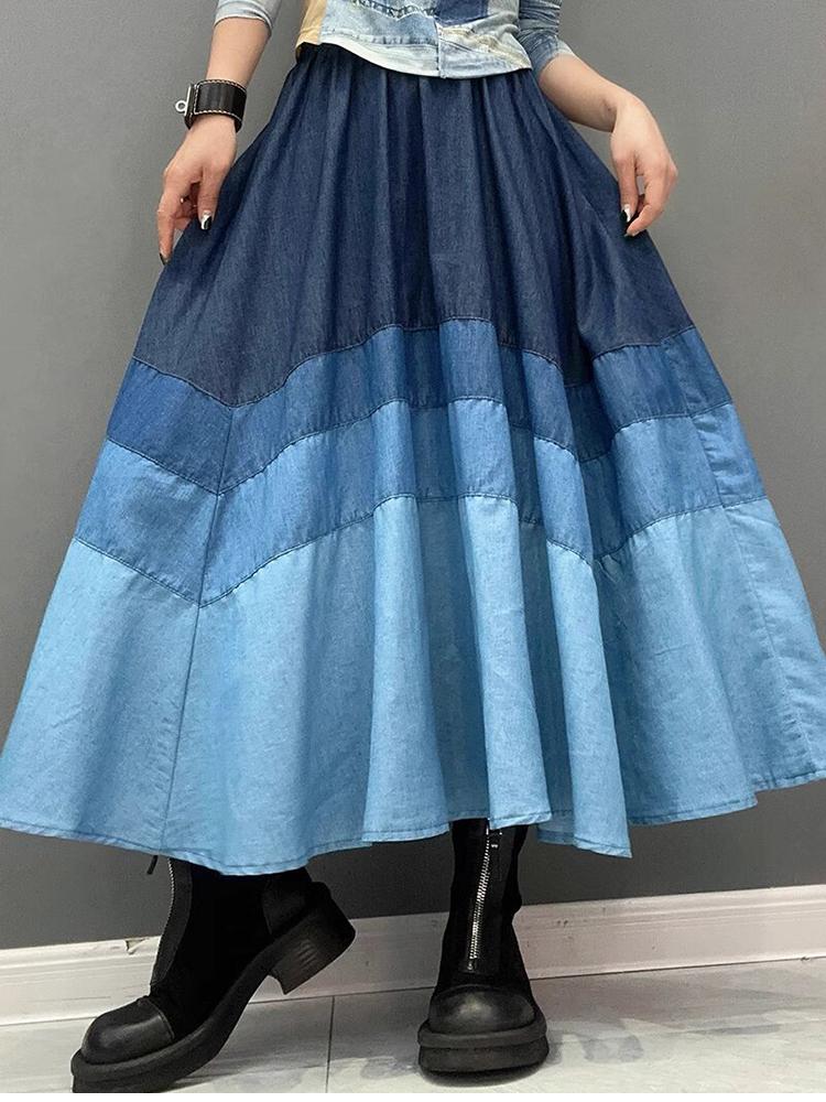 

XITAO Patchwork Contrast Color A-line Skirts ZY8707