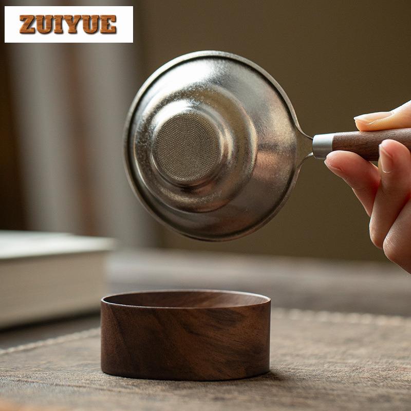 Reintitan Massivholzgriff Tee-Separator Infusor Zen Teesieb Spender Teezubereitung Teefilter Teezubehör Geschenk