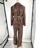 European & American Leopard Print Lapel Suit Jacket with High Waist Wide-Leg Pants Two-Piece Set