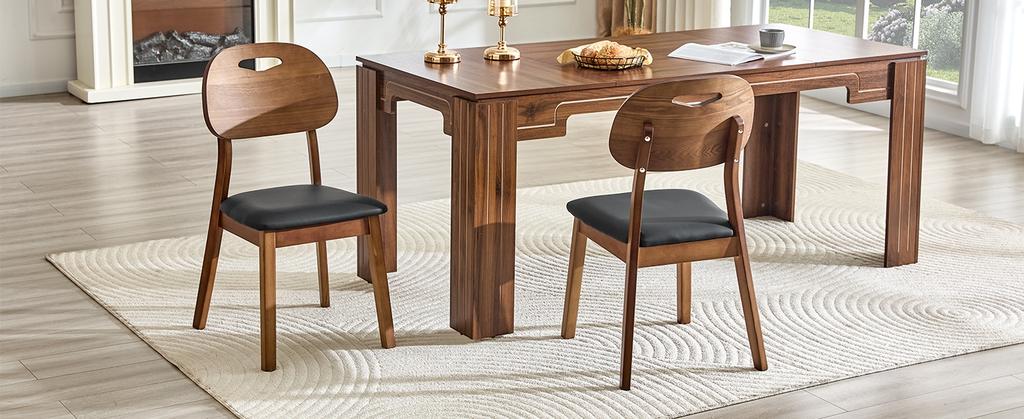 Set of 2 Dining Chairs with Oval Backrest, Modern Wooden Chairs with Carry Handle Design, Upholstered Kitchen Chairs, Chairs Only Without Table
