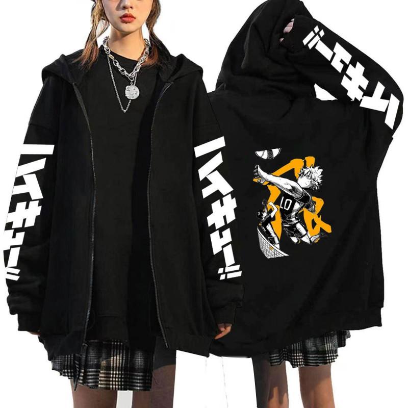 Haikyuu Volleyball Anime Mens Zipper Hoodie Loose Fit Cotton Sweatshirt Teens Casual Wear