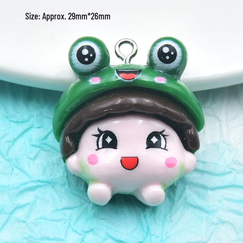 Glossy Resin Green Frog Pendant Keychain for DIY Jewelry