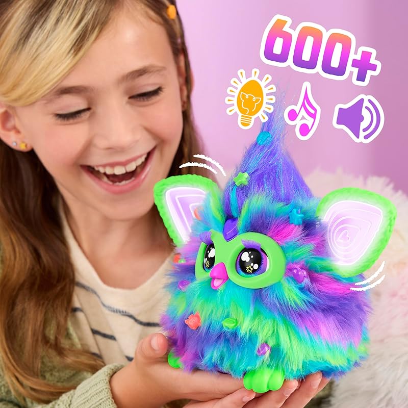 Hasbro Furby Aurora Glow-in-the-Dark, Voice-Activated Interactive Toy for Boys and Girls Ages 6+ with 15 Fashion Accessories, Animatronic, Motorized