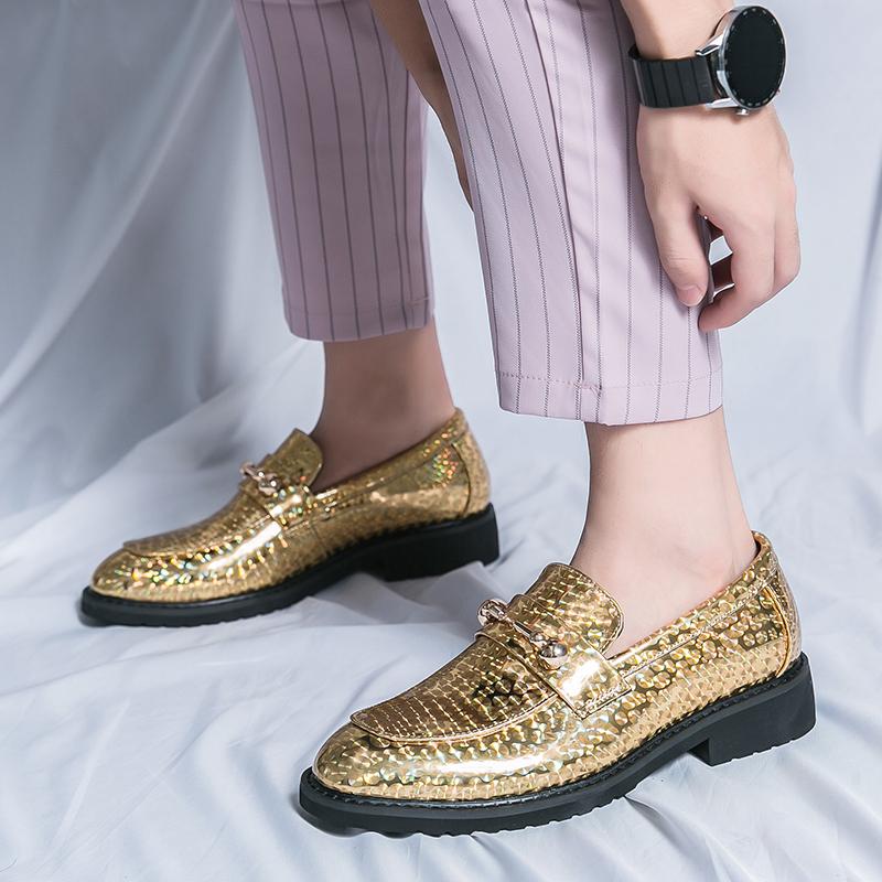 Męskie Casualowe Wsuwane Skórzane Buty Buty Fryzjerskie Lakierowana Skóra Błyszczące Buty Męskie Moda Streetwear Suknia Ślubna Luksusowe Buty