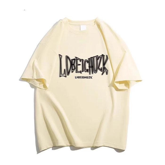 Men Summer Casual Loose Oversize Short Sleeve Round Collar Teenager Letter Printed Pullover Cotton T Shirt Top