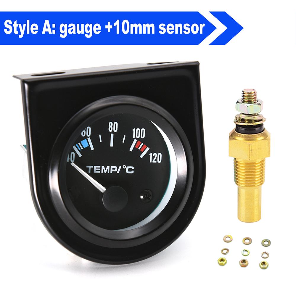 52mm Car Water Temp Gauge 40~120 ℃ With Water Temp Sensor 10mm Water Temp Joint Pipe Sensor Adapter 1/8NPT 26mm-40mm