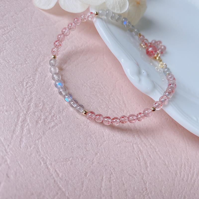 Flowers on the Road New natural strawberry crystal and gray moonstone crystal niche original design14K Women's bracelet