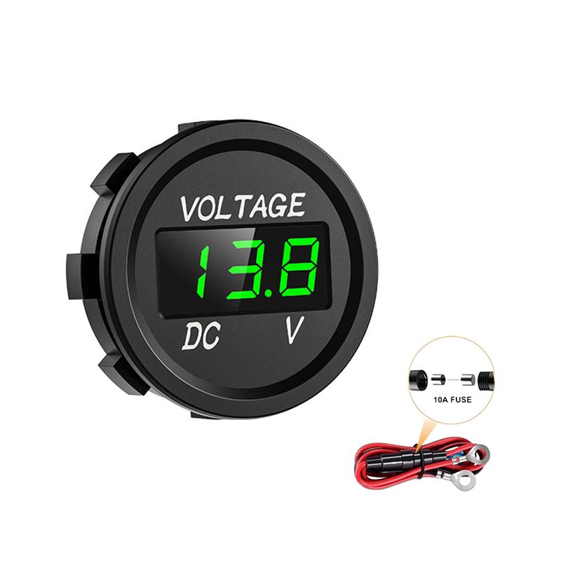 Car Voltmeter Digital LED Display Mini Round Voltage Battery Volt Tester Gauge Meter for Motorcycle Boat Marine Truck ATV UTV