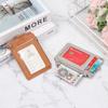 Portable Solid Color Card Holder Leather Business ID Card Credit Badge Holder Coin Purse Wallet with Keychain